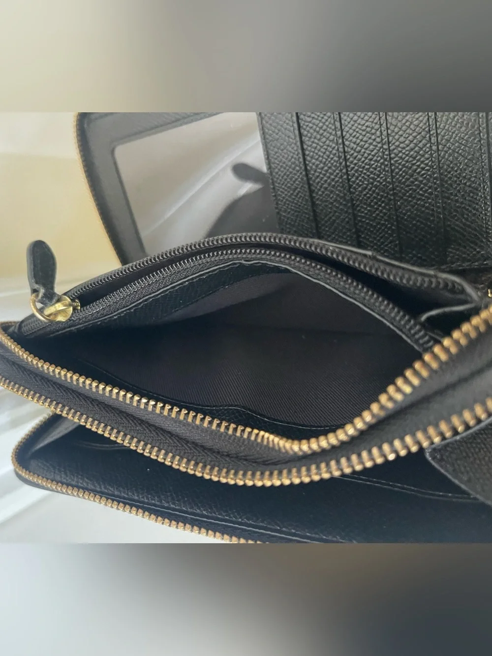 Coach Black Pebbled Leather Double Zip Wristlet with Detachable Strap